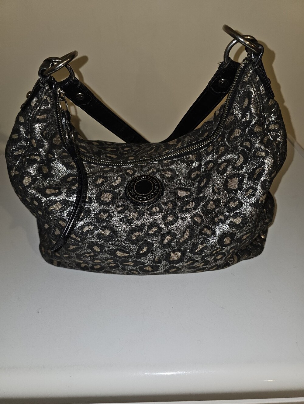 Discontinued Women's Black and Silver COACH Ocelet Hobo Bag F21063